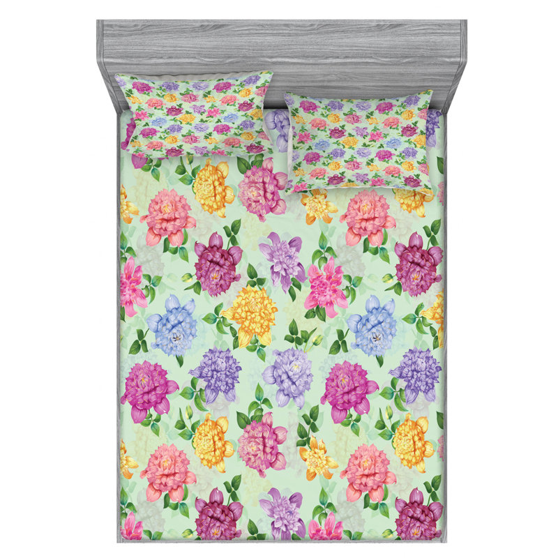 Microfiber Floral Sheet Set, Queen Sheet Set with Fitted Sheet