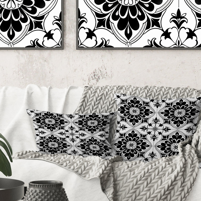 Imprimé mosaïque noir et blanc - coussin lombaire traditionnel