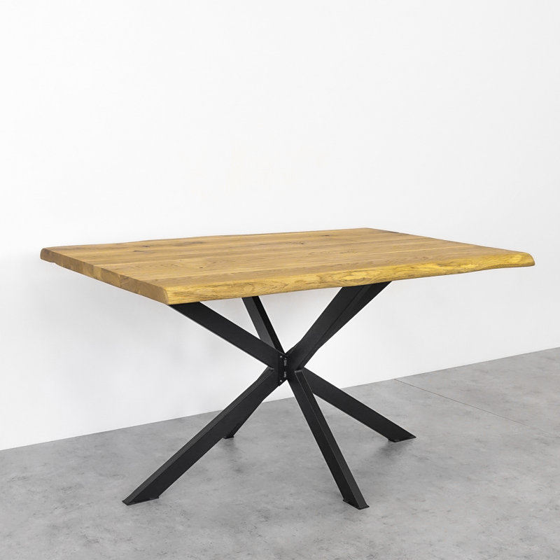 Sonya Oak Solid Wood Top Metal Base Dining Table, Natural Wood, 75cm H x 120cm L x 90cm W