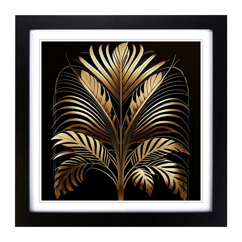 Palm Leaf Art Deco - Framed Print, Black