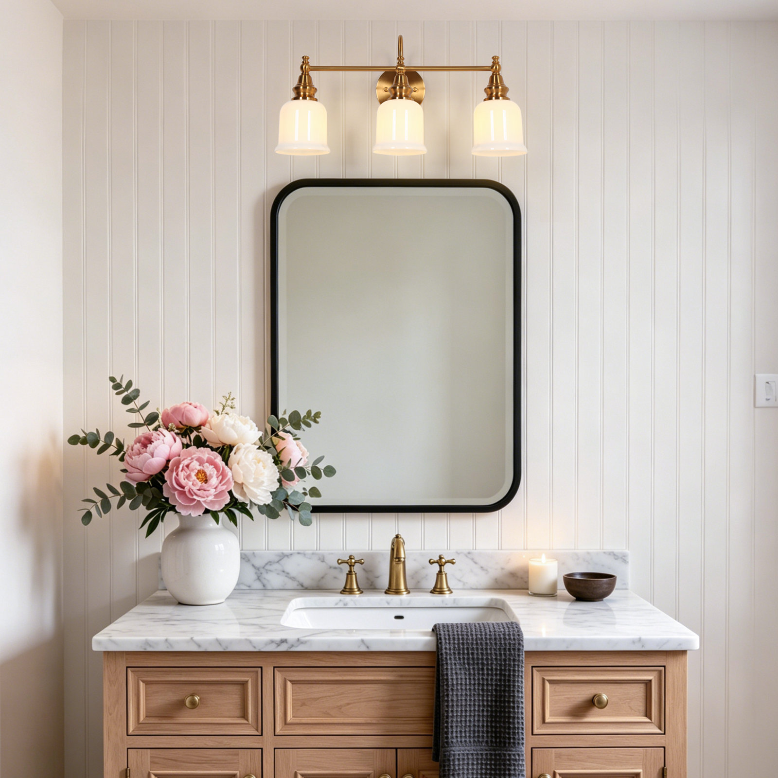 3-Light Dimmable Brass Vanity Light, Brass