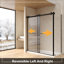 Porte coulissante double en L, verre trempé de 8 mm, poignées en acier inoxydable, rails de guidage carrés, noir mat