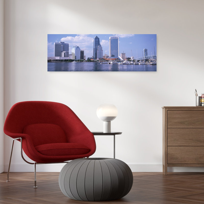 Skyscrapers At The Waterfront Main Street Bridge St. John's River Jacksonville Florida USA by Craig C. Sheumaker - Wrapped Canvas Panoramic Print