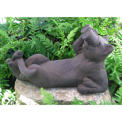 Reclining Birdwatching Cat Statue