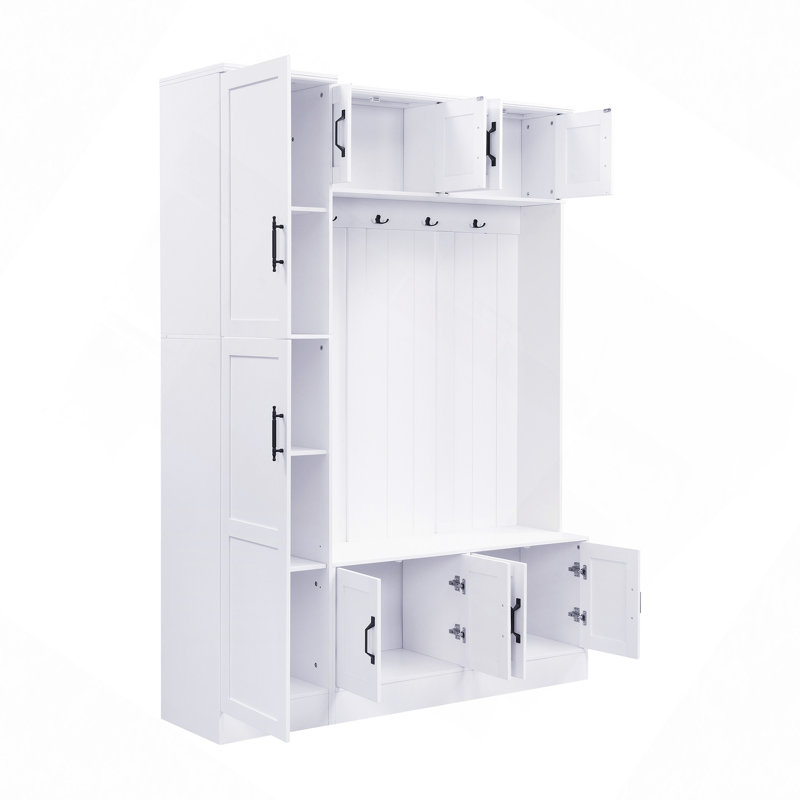 79" Tall Hall Tree With Shoe Storage, 4-In-1 Entryway Bench With 6 Cabinets, 4 Coat Hooks & Adjustable Shelf For Hallway, Living Room