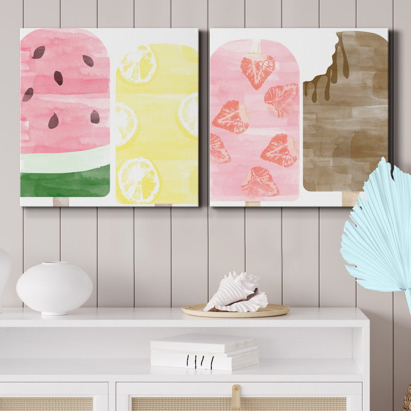 Popsicles I - ensemble de 2 reproductions sur toiles tendues, H 10 po x l 10 po x P 1 po