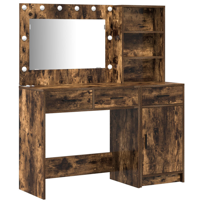 Set Of 2 Engineered Wood Dressing Table, Smoked Oak