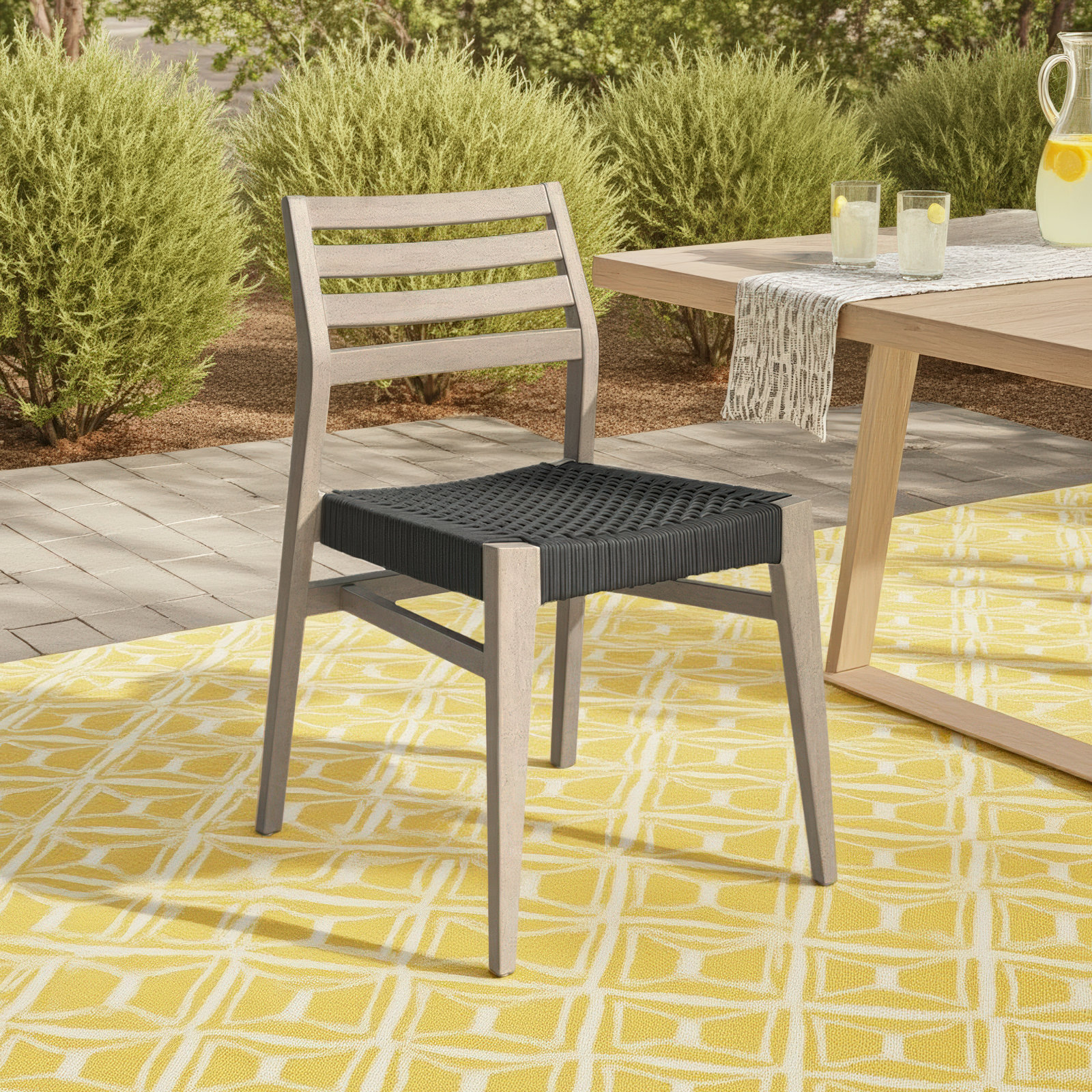Wood Premium All-Weather Wicker Outdoor Dining Side Chair, Gray/Black