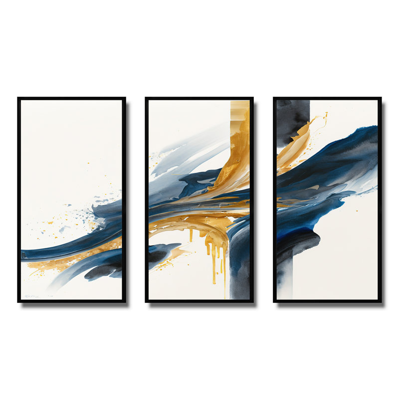 Stylish Spiral Abstract VI - 3 Piece Floater Frame Print on Canvas, Black, 28" H x 36" W x 1" D