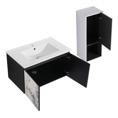 Meuble-lavabo mural contemporain 30 po avec évier en céramique et armoire d'appoint Astoria