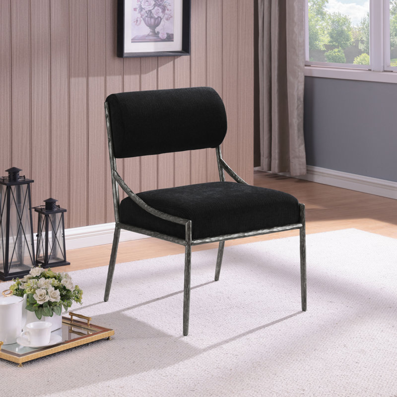 Chaise d'appoint rembourrée Bastille, Argent antique, Tissu chenille noir