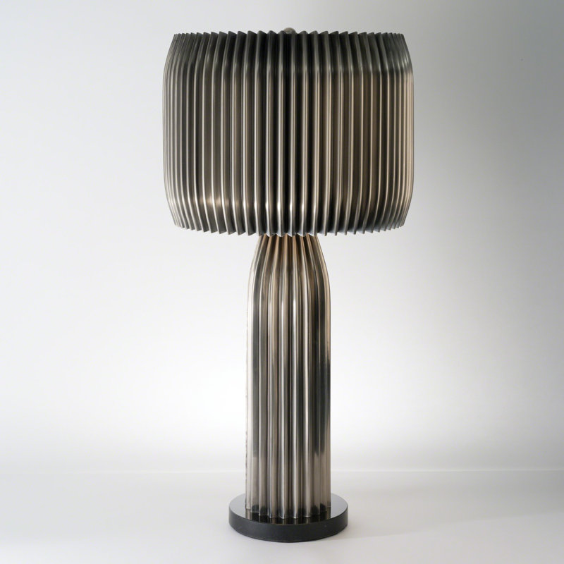 Crimped Antique Nickel 2-Light Table Lamp with Clear Cord