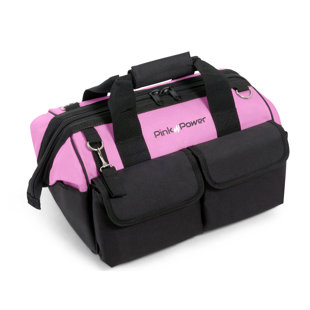 Sac à outils rose de 16 po avec 22 pochettes de rangement pour outils manuels et plus