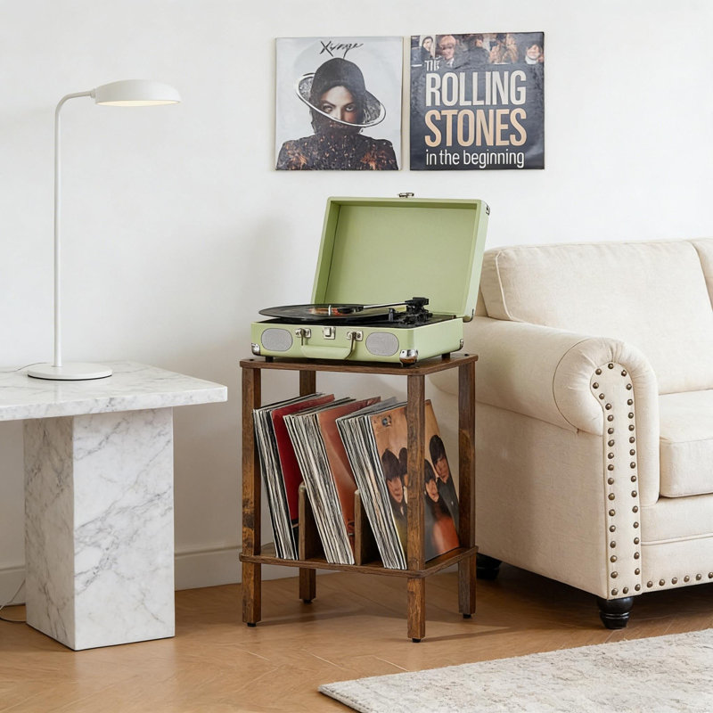 2-Tier Turntable Stand With Vinyl Storage Holds Up To 100 Albums, Brown