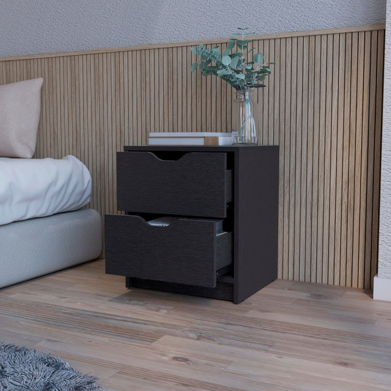 Versatile Bedroom 2 Nightstand In Black - Storage Enhancement Ergonomic & Stylish, Black