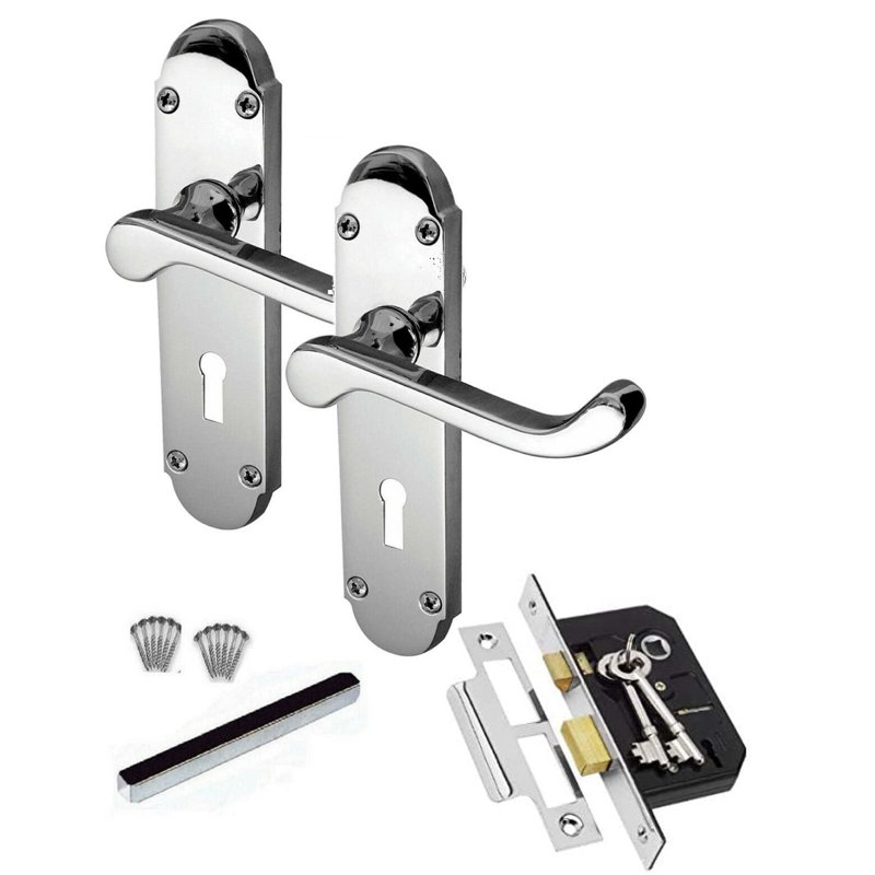 Epsom Design Door Handles Lever Lock in Satin Brushed Chrome Finish with 3 Lever Lock and 2 Keys