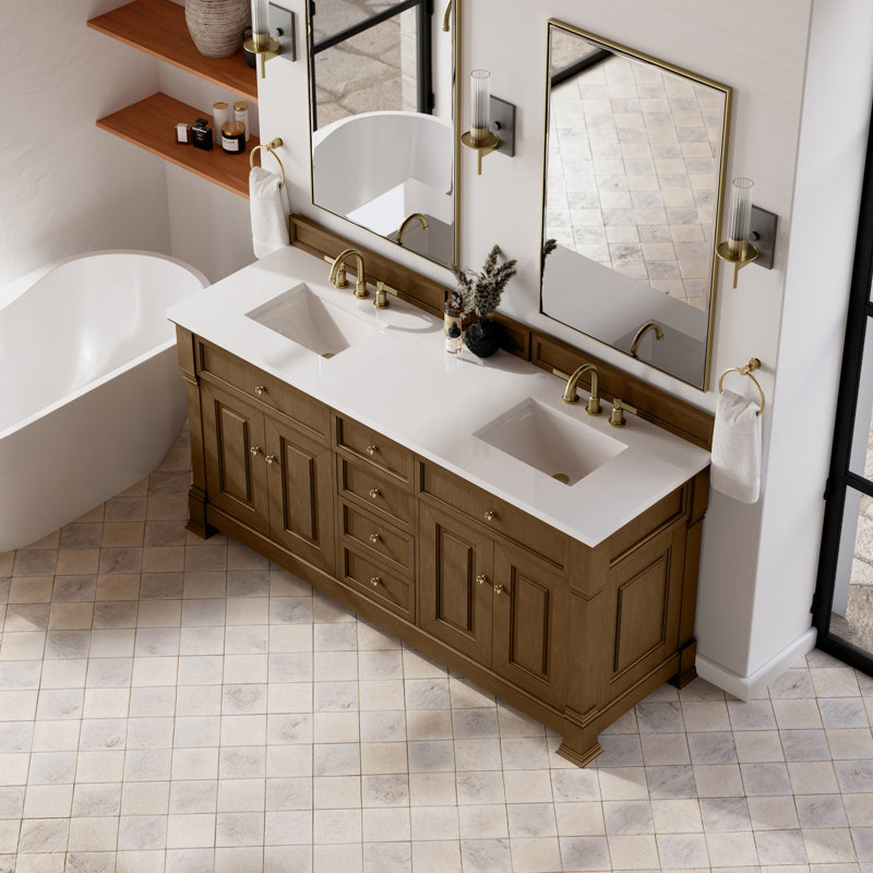 Brookfield 72'' W Double Vanity, White Zeus, Honey Oak