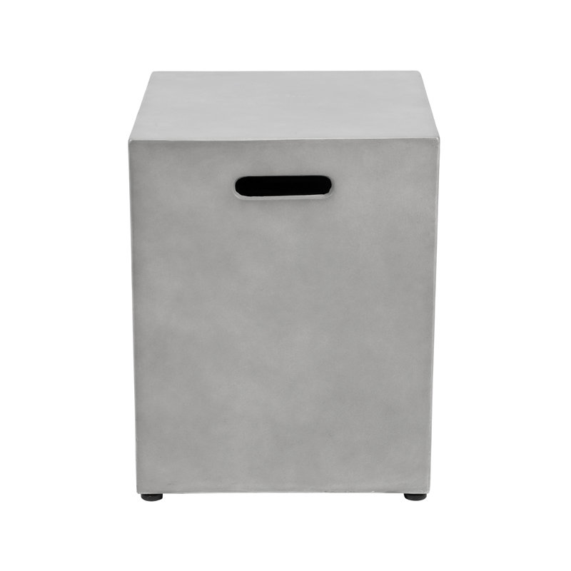 Grey Square Propane Tank Cover Table – 20 lb Outdoor Concrete Tank Hideaway with Side Handle for Patio or Deck, Gray