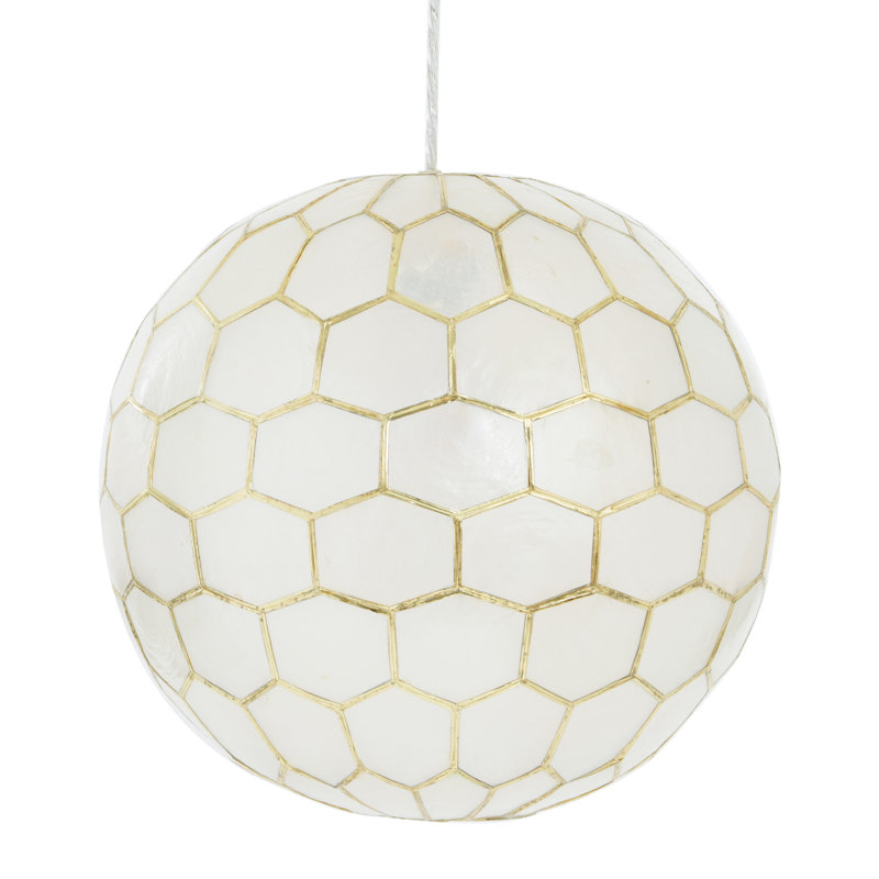 Abbington 1-Light Handcrafted Capiz Shell Globe Pendant, 13" H x 14" W x 14" D, Gold