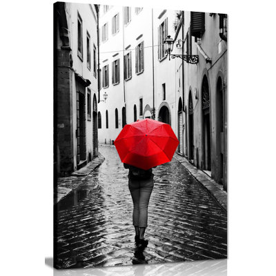 Woman With Umbrella - Wrapped Canvas Print