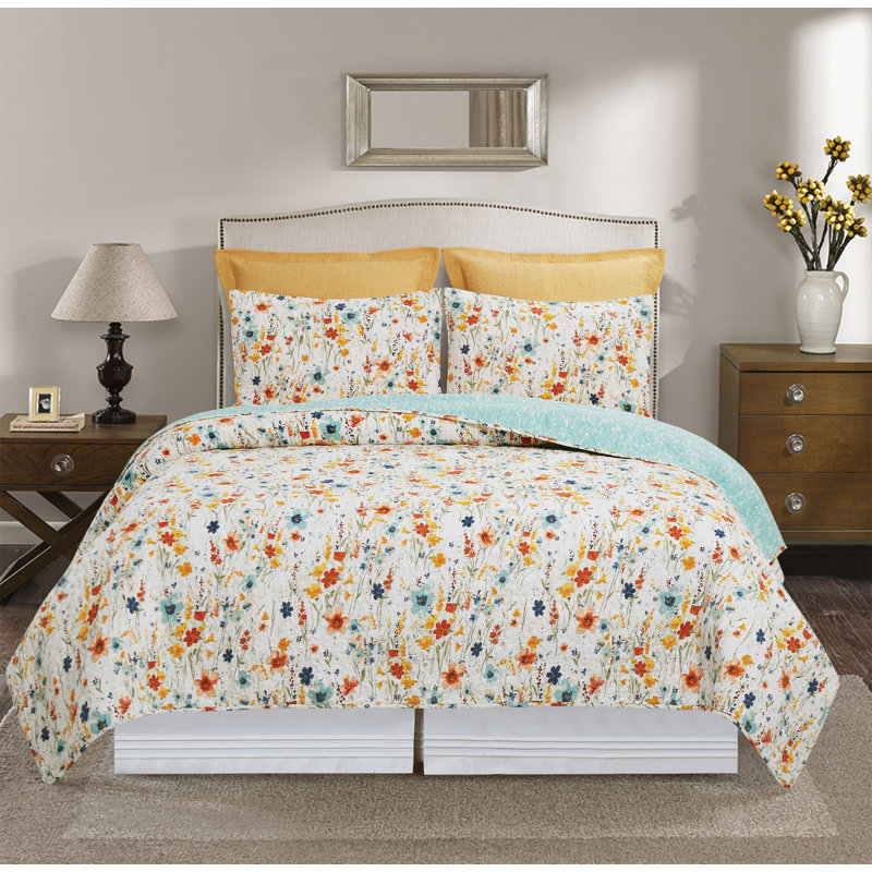 Ensemble de courtepointe en percale de coton Sheila, Courtepointe grand + 2 couvre-oreillers standard