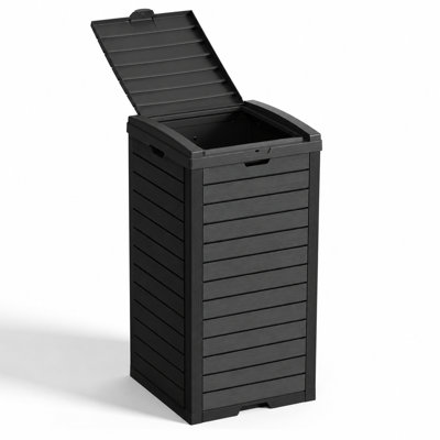 35 Gallon Resin Manual Lift Trash Hideaway Container ,Dual Lid Design with Locking Snap and Removable Tray, Manual Lift