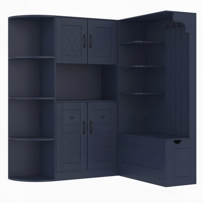 Multifunctional Left-Right Combination Hall Cabinet With Storage And 4 Hooks, Hall Tree 2 In 1 For Living Room, Kitchen And Hallway