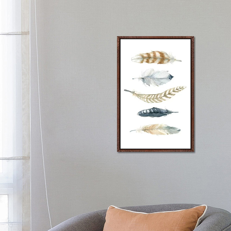 Feather Collection II by Carol Robinson - Painting on Canvas, Classic Brown Wood Framed Canvas, 66.04 cm H x 45.72 cm W