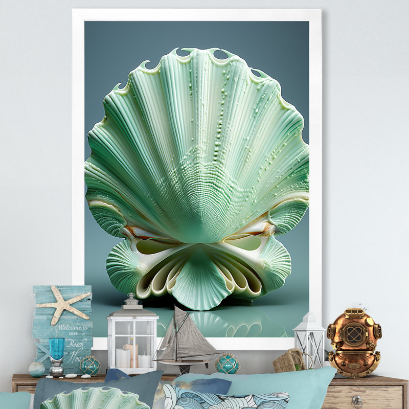 «Green Clam Ocean Treasures II», reproduction sur toile, Cadre simple blanc, H 20 po x l 12 po x P 1 po