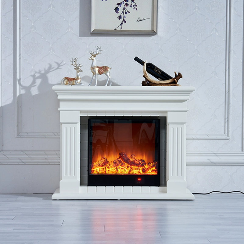 Foyer électrique blanc en bois massif