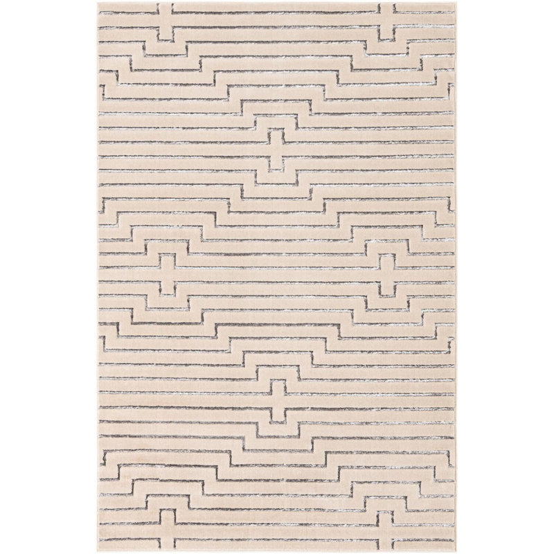 Contemporary Omotayo Area Rug White and Silver Color, Rectangle 6'1" x 9'