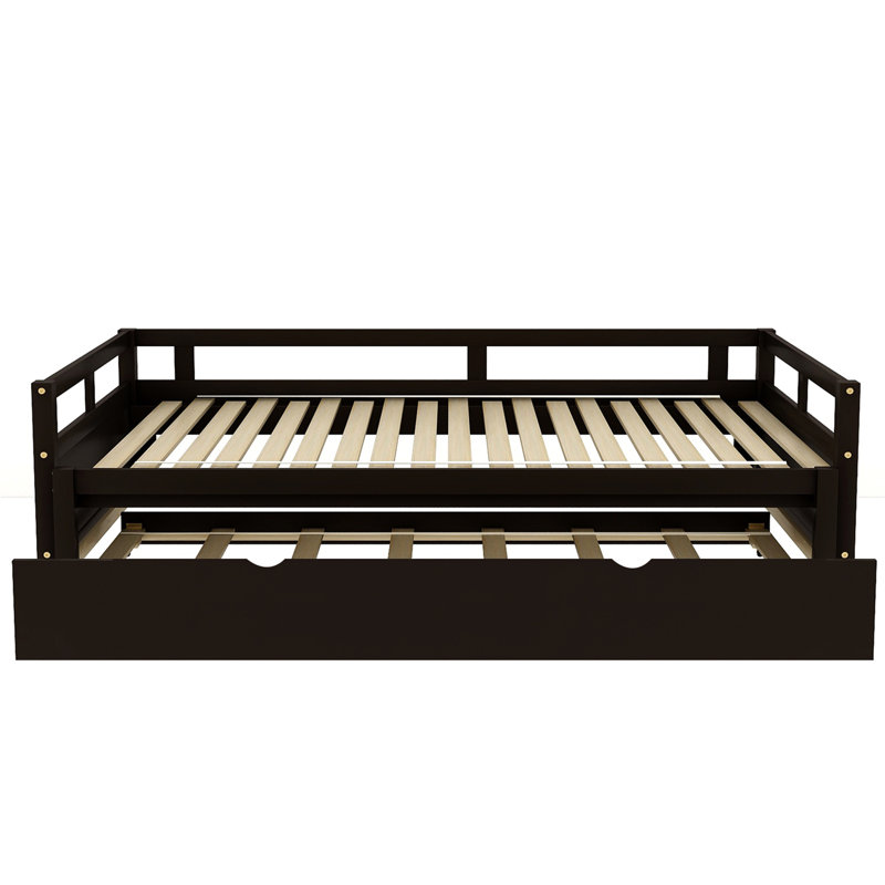 Lit de jour extensible en bois avec couchette Espresso - Lit d'invité peu encombrant pour la chambre à coucher et le salon