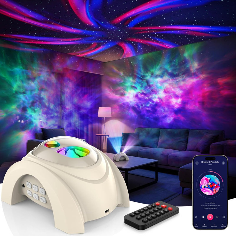 projecteur veilleuse d'aurores boréales et d'étoiles galactiques à double objectif pour chambre à coucher | 58 effets lumineux, bruit blanc, haut-parleur Bluetooth, synchronisation musicale, télécommande, minuterie, cadeau de décoration pour enfants, adultes et adolescents