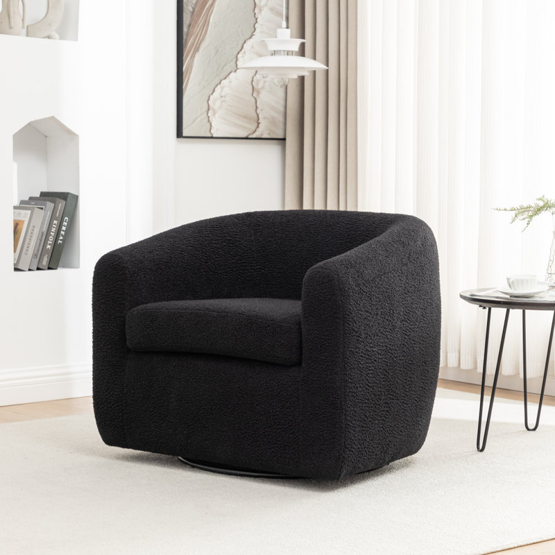 Fauteuil demi-tonneau pivotant de 33,5 po Odey, Ours en peluche noir