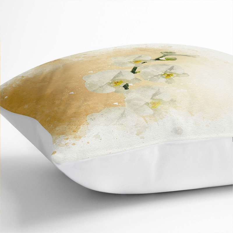 Floral Square Cushion, 40cm H x 40cm W x 15cm D, White