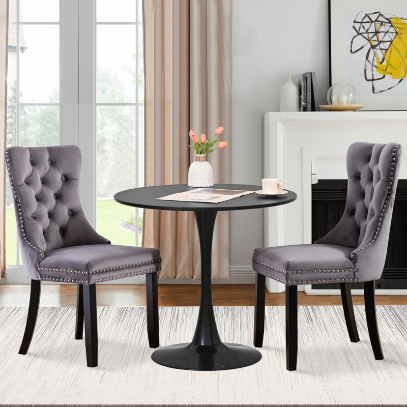 Round Dining Table Sets with 2 chairs, Gray/Black, Black