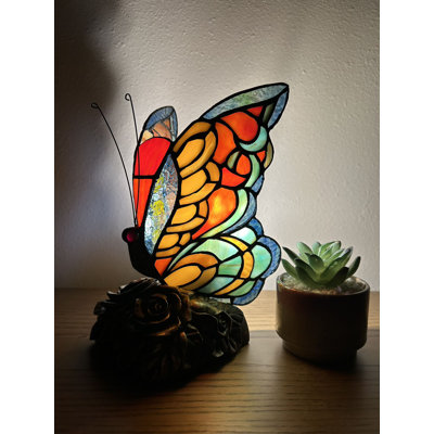 Mini lampe de table papillon Tiffany en verre coloré 10 pi H
