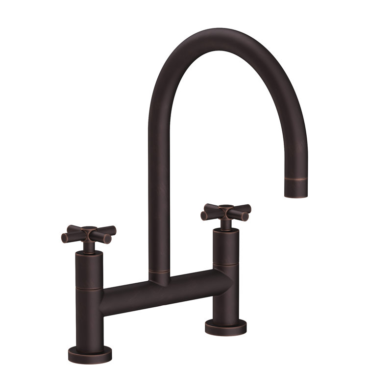 East Linear Kitchen Bridge Faucet, Gloss Black, Knob/Cross handle