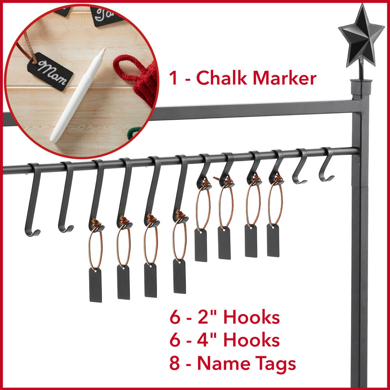 3ft Black Metal Christmas Stocking Holder Stand with Hooks
