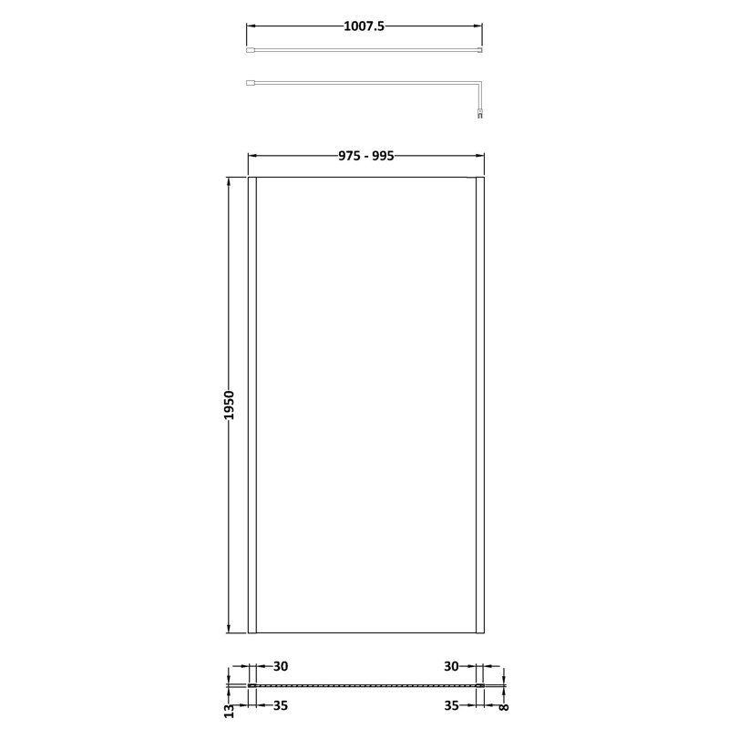 900Mm Outer Framed Wetroom Screen With Support Bar, 495.3cm H x 254cm W x 1.40 cm