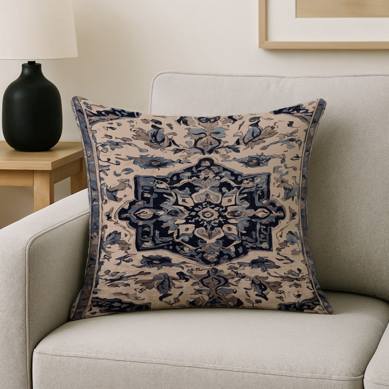 Coussin décoratif intérieur et extérieur Modern, Gris / bleu oriental, Carré 18 po