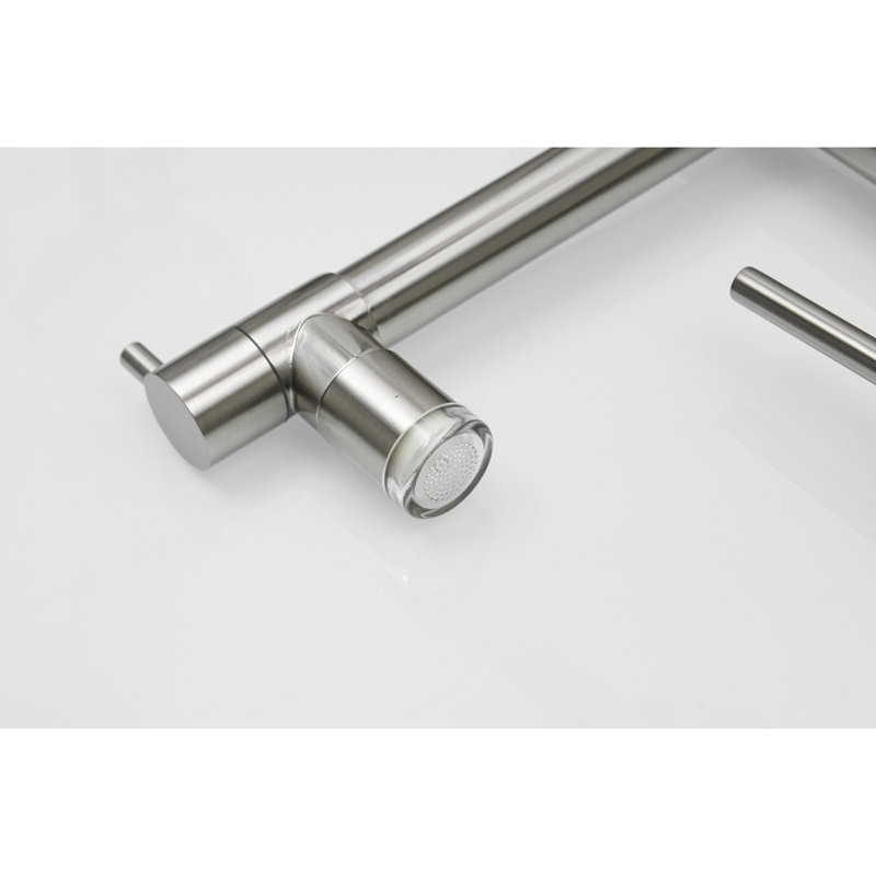 Heavy Duty Commercial Style Led Kitchen Faucet With Pull Down, Pre-Rinse And 360 Degree Rotation In Brushed Nickel Style, Single Handle Unique Design 2 Function Spout