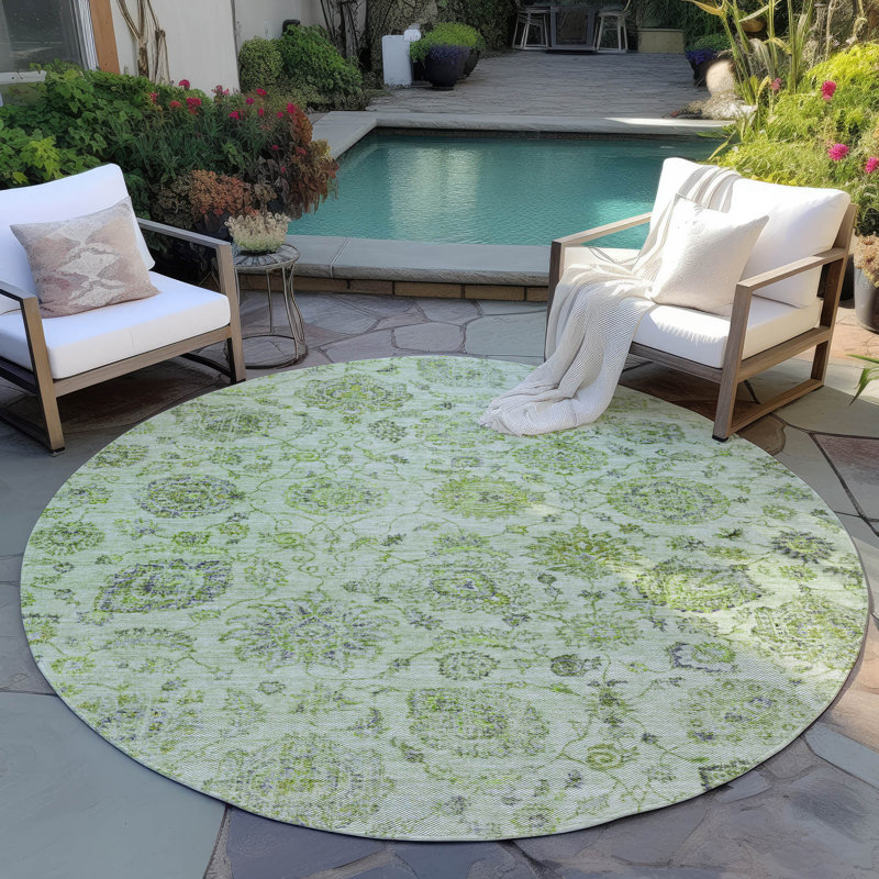 Tapis intérieur / extérieur Xhevrie lavable à la machine, Rond 8 pi