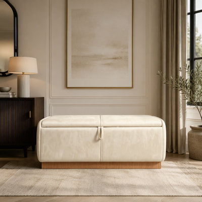 Banc coffre ottoman en velours de 120 cm avec base imitation bois