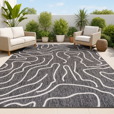Numra Modern Coastal Organic Shapes Black/Cream Indoor/Outdoor Rug