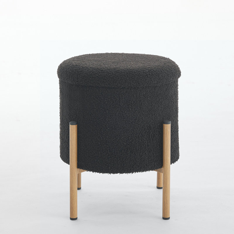Banc de repose-pieds rond avec base en métal, Noir, noir, noir, noir