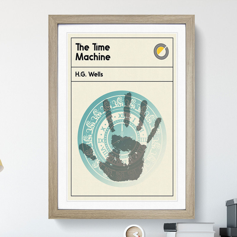 Book Cover the Time Machine H. G. Wells - Picture Frame Graphic Art, 65cm H x 48cm W x 2cm D, Oak