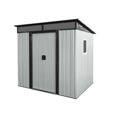 6Ft X 5Ft Outdoor Metal Storage Shed With Window And Transparent Plate For Garden, Lawn (White And Black)