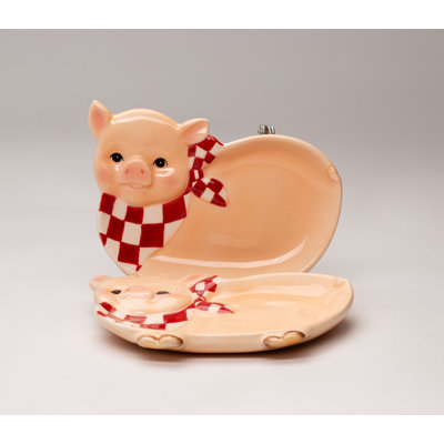Ensemble de 2 assiettes décoratives en forme de cochon en céramique
