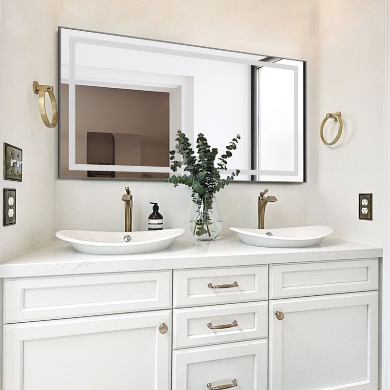 Miroir de salle de bain à DEL avec miroir, rétro-éclairage mural, miroir mural, 28 po x 55 po, Métal industriel cendré